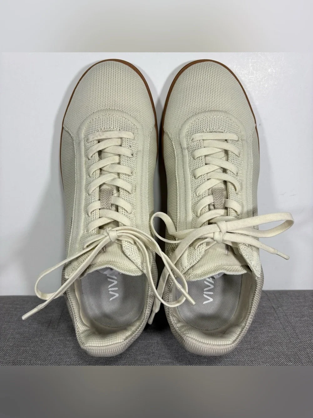 Vivaia Canvas Low-Top Sneakers in Cream with Brown Sole- woman’s EU 40